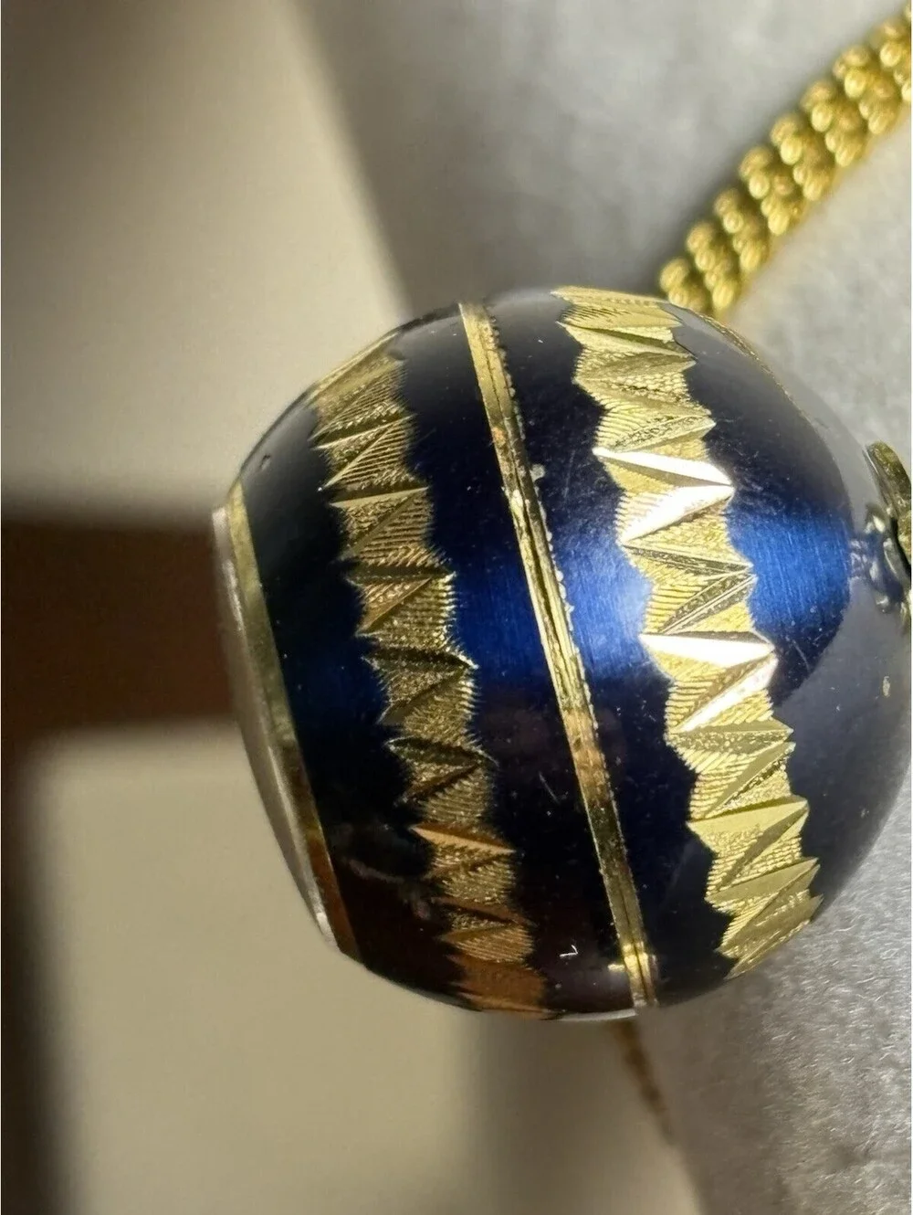 Vtg Bucherer Swiss Blue Enamel Orb Ball Pendant Watch Gold Tone Dial Running